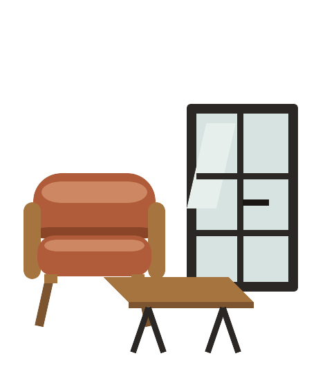 L’Atelier verrière acier et fauteuil tapissé